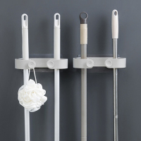 浴室免打孔拖把架吸壁无痕强力挂钩卫生间墙面挂扫把夹子收纳粘钩|升级款[灰色+灰色]免打孔安装一个两用