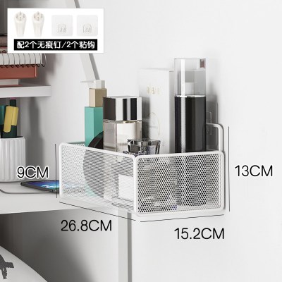 卧室床头置物架免打孔房间挂墙墙壁壁挂架宿舍神器墙上挂篮收纳架|款式1白色短款(配粘钩+无痕钉) 1层