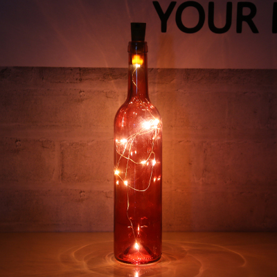 发光红酒瓶许愿瓶幸运星漂瓶子酒吧装饰简约彩色玻璃瓶瓶塞灯串|红色瓶子+暖白灯