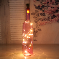 发光红酒瓶许愿瓶幸运星漂瓶子酒吧装饰简约彩色玻璃瓶瓶塞灯串|粉红色瓶子+暖白灯