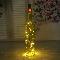 发光红酒瓶许愿瓶幸运星漂瓶子酒吧装饰简约彩色玻璃瓶瓶塞灯串|黄色瓶子+暖白灯