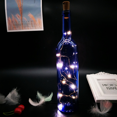 发光红酒瓶许愿瓶幸运星漂瓶子酒吧装饰简约彩色玻璃瓶瓶塞灯串|蓝色瓶子+暖白灯