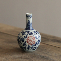 景德镇仿古釉下青花瓷手绘迷你水养花瓶 功夫茶桌家用小摆件|B款