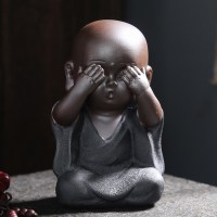 陶瓷汝窑茶宠创意摆件四不小和尚不说不看不听沙弥黑金沙茶盘配件|黑金沙(不看)