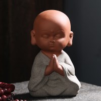 陶瓷汝窑茶宠创意摆件四不小和尚不说不看不听沙弥黑金沙茶盘配件|彩砂(禅定)