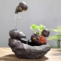 家居桌面小型客厅鱼缸水电视柜喷泉加湿器创意送礼陶瓷招财摆件|招财不带雾化