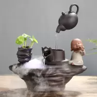 家居桌面小型客厅鱼缸水电视柜喷泉加湿器创意送礼陶瓷招财摆件|禅茶一味带雾化