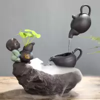 家居桌面小型客厅鱼缸水电视柜喷泉加湿器创意送礼陶瓷招财摆件|纳福带雾化