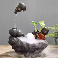 家居桌面小型客厅鱼缸水电视柜喷泉加湿器创意送礼陶瓷招财摆件|招财带雾化