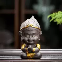 紫砂茶宠摆件精品可养孙悟空摆件齐天大圣茶具茶桌茶台茶艺小摆件|大号百战百胜-紫泥