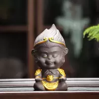 紫砂茶宠摆件精品可养孙悟空摆件齐天大圣茶具茶桌茶台茶艺小摆件|大号百战不殆)-紫泥