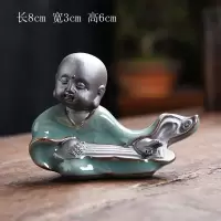 哥窑禅意小茶宠摆件精品可养紫砂人物创意可爱貔貅个性茶台茶玩|军绿色琴