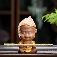 紫砂茶宠摆件精品可养孙悟空摆件齐天大圣茶具茶桌茶台茶艺小摆件|大号百战不殆(+金箍棒)-朱泥