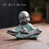 哥窑禅意小茶宠摆件精品可养紫砂人物创意可爱貔貅个性茶台茶玩|翠绿色画