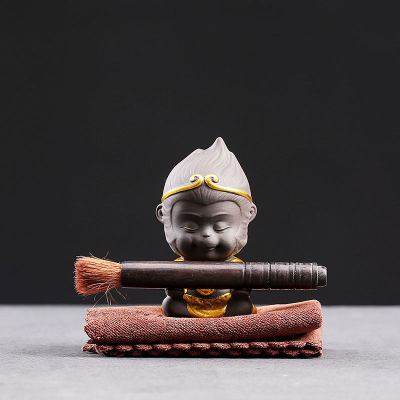 紫砂茶宠摆件精品可养孙悟空摆件齐天大圣茶具茶桌茶台茶艺小摆件|大号百战不殆(+养壶笔+茶巾)-紫泥