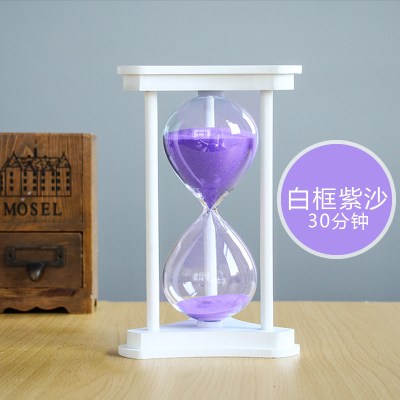 时间沙漏计时器30分钟60儿童小摆件创意生日礼物个性装饰品办公桌|白框30分钟-紫[实木摆件/免费刻字]