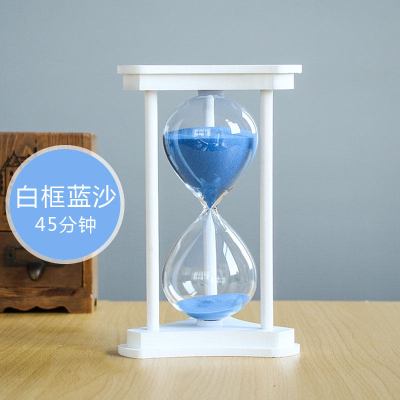 时间沙漏计时器30分钟60儿童小摆件创意生日礼物个性装饰品办公桌|白框45分钟-蓝[实木摆件/免费刻字]