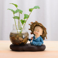 创意茶宠摆件小和尚水培花瓶茶水养植物禅意茶道茶玩茶宝茶具|画(不含植物)