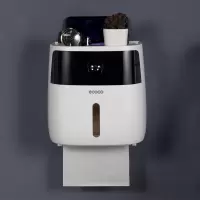 卫生间纸巾盒免打孔壁挂式抽纸盒厕所防水卫生纸置物架家用卷纸筒|黑+白(双层)