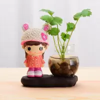 创意茶宠摆件小和尚水培花瓶茶水养植物禅意茶道茶玩茶宝茶具|粉红色萌女没植物