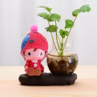 创意茶宠摆件小和尚水培花瓶茶水养植物禅意茶道茶玩茶宝茶具|西瓜红精灵女没植物