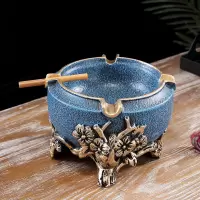 美式家用纸抽简约客厅遥控器收纳纸巾盒多功能抽纸盒创意茶几摆件|沙纹蓝浮雕烟灰缸