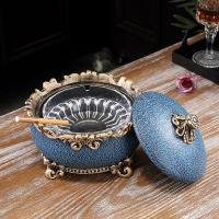 美式家用纸抽简约客厅遥控器收纳纸巾盒多功能抽纸盒创意茶几摆件|沙纹蓝欧款配玻璃烟缸