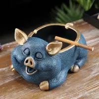 美式家用纸抽简约客厅遥控器收纳纸巾盒多功能抽纸盒创意茶几摆件|天蓝色沙纹蓝猪烟灰缸