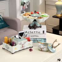 欧式多功能纸巾盒北欧ins抽纸盒创意家用客厅轻奢遥控器收纳美式|撞色(XZ014果盘+H011纸巾盒+Y001烟缸)