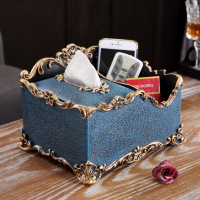 美式家用纸抽简约客厅遥控器收纳纸巾盒多功能抽纸盒创意茶几摆件|沙纹蓝四方纸巾盒