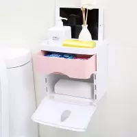 手纸盒卫生间厕所纸巾盒免打孔卷纸筒抽纸厕纸盒防水卫生纸置物架|粉色双层大号