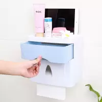 手纸盒卫生间厕所纸巾盒免打孔卷纸筒抽纸厕纸盒防水卫生纸置物架|蓝色双层大号