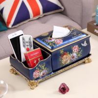 欧式多功能纸巾盒北欧ins抽纸盒创意家用客厅轻奢遥控器收纳美|古典蓝Z003纸巾盒