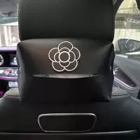 创意汽车可爱纸巾盒车载挂式多功能车内遮阳板抽纸袋车用抽纸盒套|山茶花黑纽扣纸巾盒