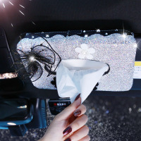 汽车内用品可爱镶钻车载椅背纸巾盒创意汽车遮阳板挂式抽纸盒吸顶|蕾丝挡阳板满天星纸巾盒