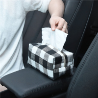 车载椅背纸巾盒套 汽车上用的座椅靠背挂式布艺抽纸盒袋扶手箱|新款马赛克黑白小格子