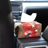 车载椅背纸巾盒套 汽车上用的座椅靠背挂式布艺抽纸盒袋扶手箱|深底红锦鲤