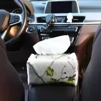 车载椅背纸巾盒套 汽车上用的座椅靠背挂式布艺抽纸盒袋扶手箱|刺绣绿色小梅花