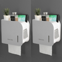 卫生间纸巾盒厕所卷纸盒免打孔壁挂防水家用卫生纸置物架抽厕纸盒|两件装♥太空灰[防水淋●带垃圾袋口]