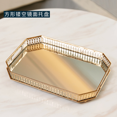 轻奢风纸巾盒欧式奢华现代简约客厅家用茶几收纳盒抽纸盒美式|长方形镂空镜面托盘35*25*5.2cm