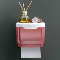 家用卫生间厕所纸巾盒卷纸盒厕纸纸巾架卫生纸置物架免打孔壁挂式|小号-红色