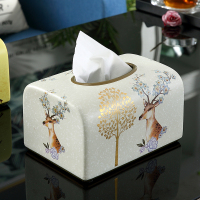 美式乡村陶瓷家用抽纸盒 欧式客厅餐厅装饰纸抽盒餐巾纸巾盒新中|麋鹿姑娘方形