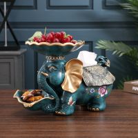 欧式多功能纸巾盒创意可爱大象抽纸盒轻奢纸抽盒美式客厅家用摆件|绿铜色多功能大象