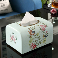 美式乡村陶瓷家用抽纸盒 欧式客厅餐厅装饰纸抽盒餐巾纸巾盒新中|莺飞蝶舞方形