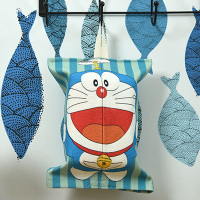 卡通布艺悬挂式纸巾套抽纸袋卫生间厨房客厅纸巾包可爱纸巾盒|蓝白间条哆啦A梦（挂钩）