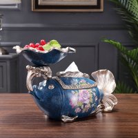 欧式多功能纸巾盒创意可爱大象抽纸盒轻奢纸抽盒美式客厅家用摆件|双色多功能鱼纸巾盒