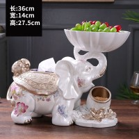 欧式多功能纸巾盒创意可爱大象抽纸盒轻奢纸抽盒美式客厅家用摆件|珍珠三功能大象
