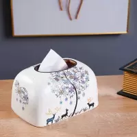 美式陶瓷家用抽纸盒欧式客厅中式创意装饰纸抽盒餐巾纸纸巾盒摆件|米白色北欧麋鹿