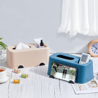 收纳盒纸巾盒家用简约化妆桌面遥控器客厅置物架多功能抽纸盒创意|蓝色带手机支架