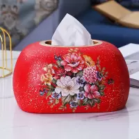 纸巾盒摆件客厅抽纸餐巾创意陶瓷北欧风格餐桌轻奢风茶几ins纸抽|中国红圆款